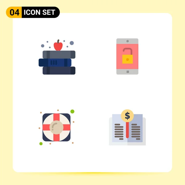 Editable Vector Line Pack Simple Flat Icons Book Lifesaver Apple — Vector de stock