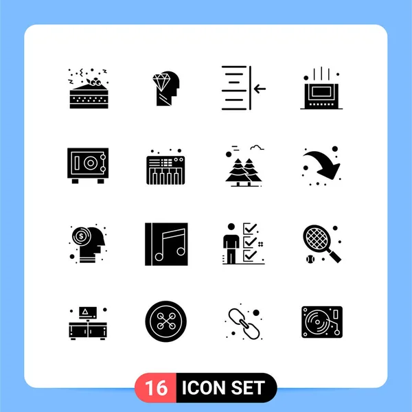 Set Vector Solid Glyphs Grid Zongora Széf Jobb Pénz Szoba — Stock Vector