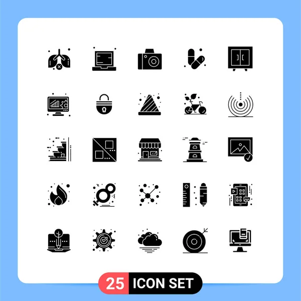 Creative Icons Modern Signs Símbolos Muebles Pastillas Cámara Músculo Gimnasio — Vector de stock