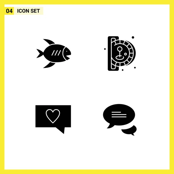 Modern Set Solid Glyphs Pictograph Beach Love Sea Game Chatting — Stock Vector