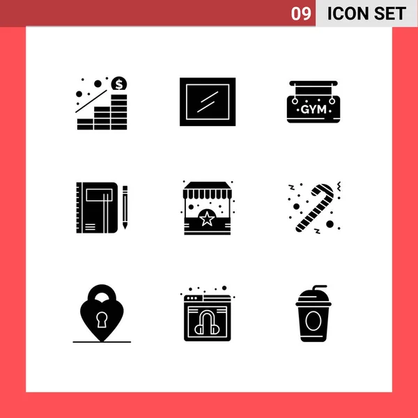 Set Modern Icons Symbols Signs Shop Sketch Sign Pen Notepad — Stock Vector