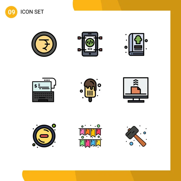 Set Modern Icons Sysymbols Signs Ice Cream Online Cooking Money — Vector de stock