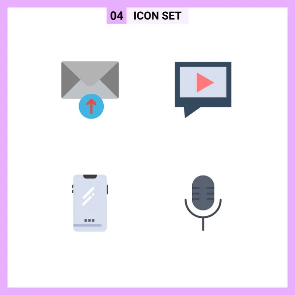 Group Flat Icons Signs Symbols Mail Android Video Phone Mic — Stock Vector