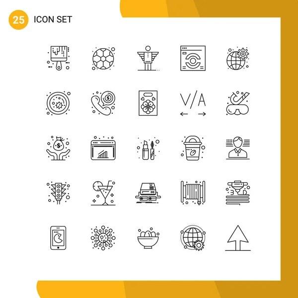 Stock Vector Icon Pack Mit Zeilenzeichen Und Symbolen Für Global — Stockvektor