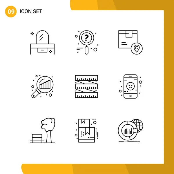 Set Commercial Outlines Pack Diet Graph Magnifying Box Graph Analysis — Stock Vector