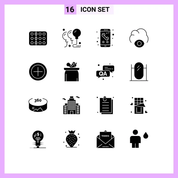 Mobile Interface Solid Gyph Set Pictograms Finance Eye Party Cloud — Vector de stock