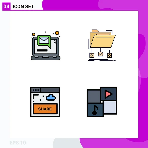 Modern Set Filledline Flat Colors Pictograph Computer Interface Notification Files — Stock Vector