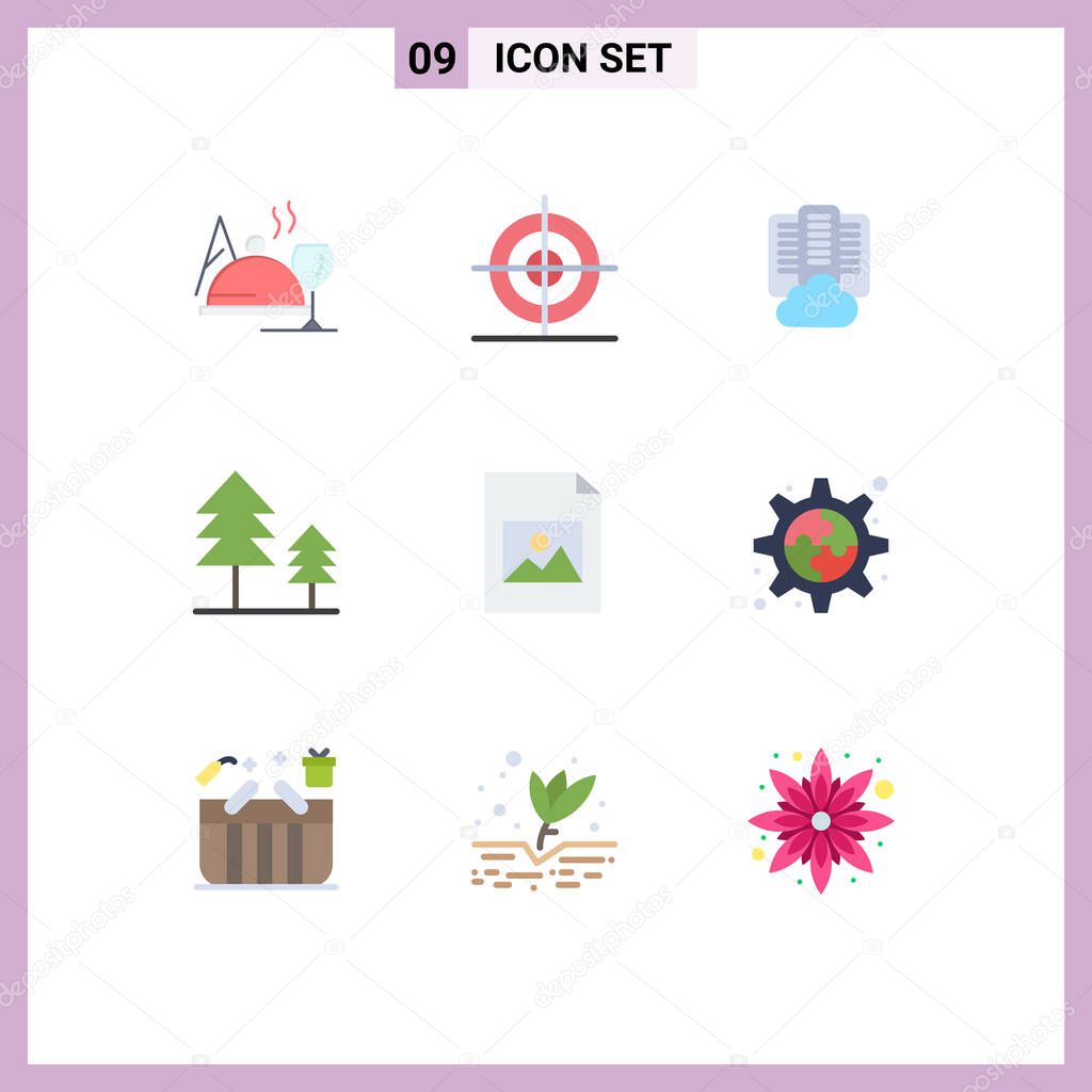 9 Creative Icons Modern Signs and Symbols of image, document, cloud, trees, cypress Editable Vector Design Elements