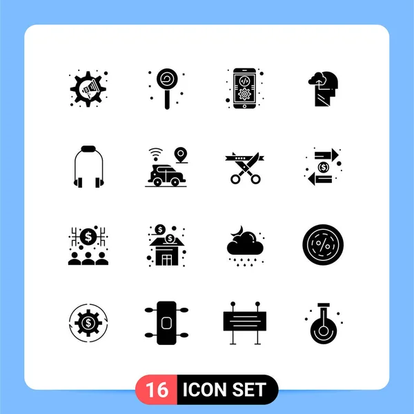 Ensemble Moderne Glyphes Solides Symboles Tels Que Écouteur Tête Application — Image vectorielle