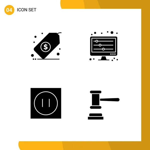Piktogramm Set Mit Einfachen Soliden Zeichen Für Unternehmen Elektronik Tag — Stockvektor