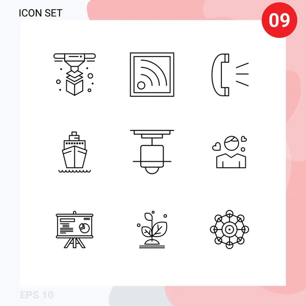 Modern Set Garis Besar Pictograph Interior Dekorasi Panggilan Kapal Kapal - Stok Vektor