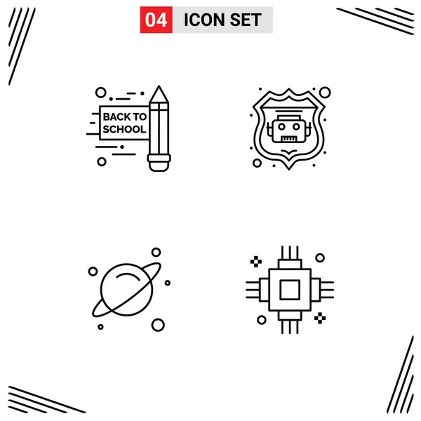 Mobile Interface Line Set Pictograms School Back School Devices Robot — Stock Vector