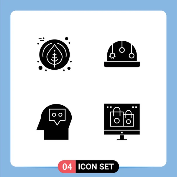 Mobile Interface Solid Glyph Set Pictograms Leaf Box Baby Head — Stock Vector