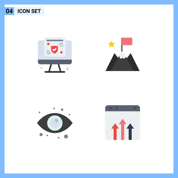 Group Modern Flat Icons Set Computer View Insurance Success Web — Stock Vector