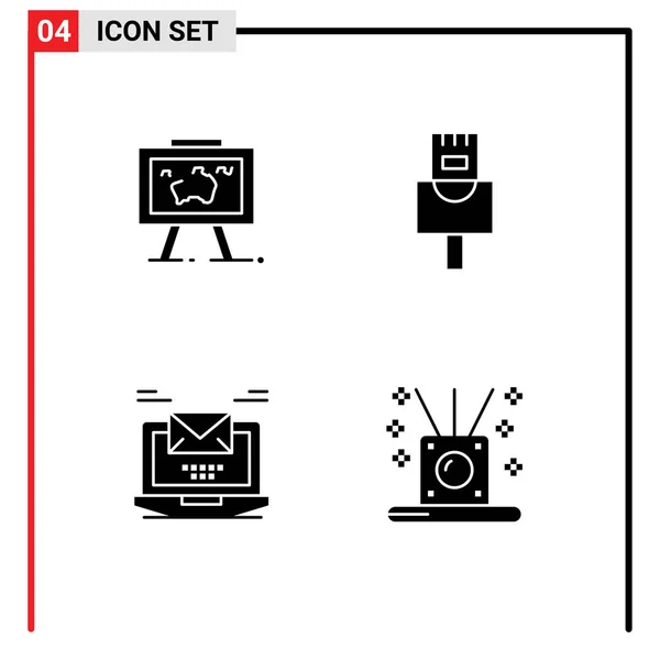Set Modern Icons Sysymbols Signs Presentation Mail Photo Ethernet Laptop — Vector de stock