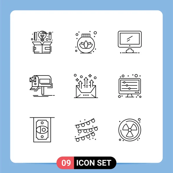 Pictogram Set Simple Outlines Mail 마케팅 컴퓨터 이메일 Editable Vector — 스톡 벡터