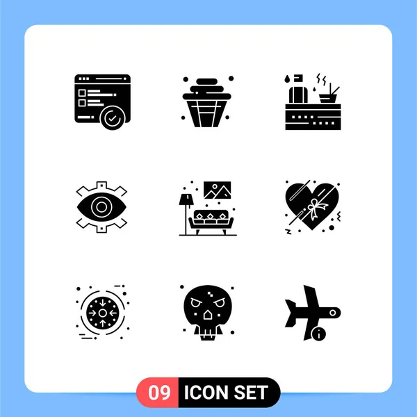 Pictogram Set Simple Solid Glyphs Modern Business Hot Production Eye — Stock Vector