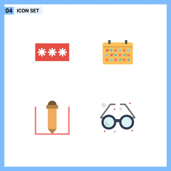 Modern Set Flat Icons Symbols Code Time Password Date Text — Stock Vector