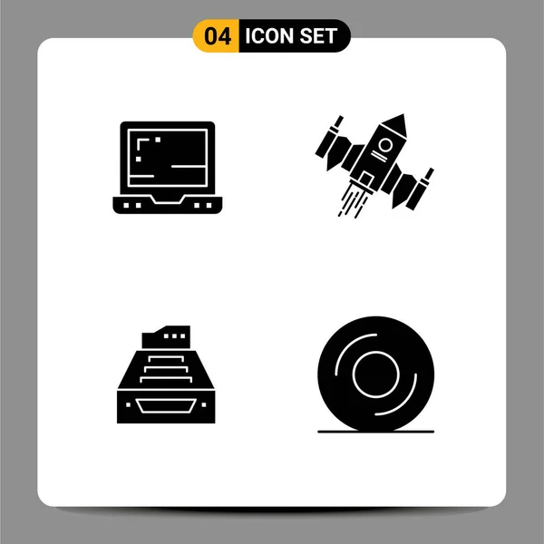 Universal Icon Symbols Group Modern Solid Glyphs Laptop Accounting Spacecraft — стоковый вектор