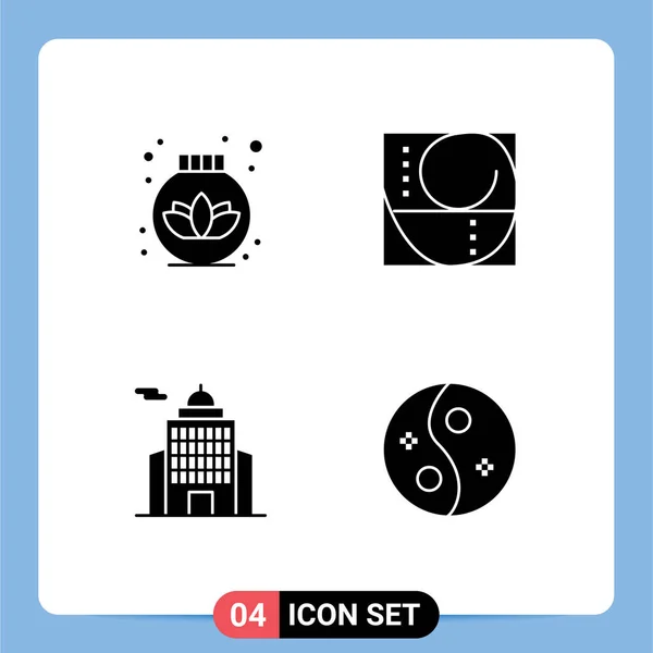 Modern Set Solid Glyphs Pictograph Lotus Government Golden Ratio Science — стоковый вектор