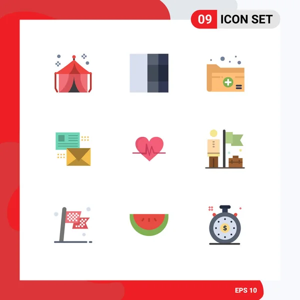 Mobile Interface Flat Color Set Pictograms Ecg List Healthcare Mail — Stock Vector