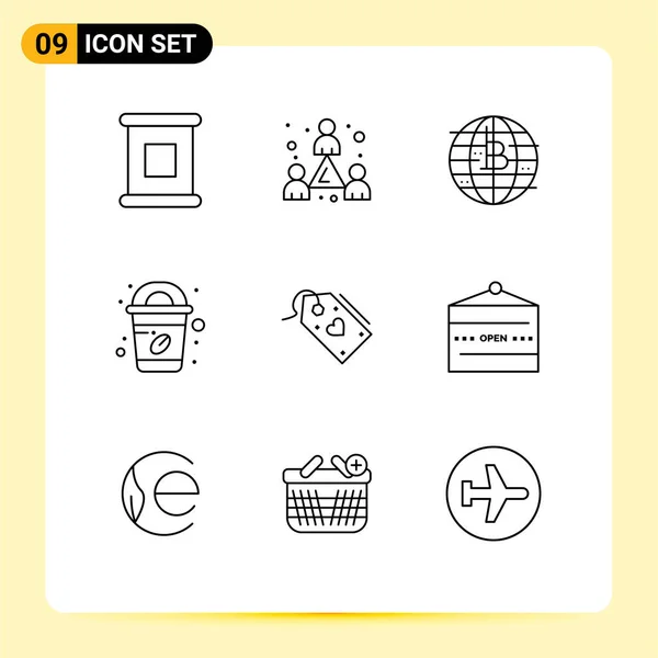 전형적 Vector Outlines Editable Symbols Valentine Tag Bitcoin Stardollar Coffee — 스톡 벡터