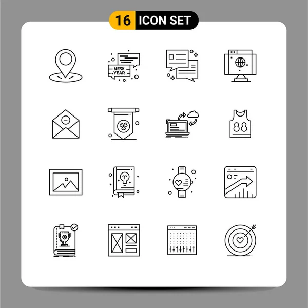 Set Modern Icons Symbols Signs Mail Delete Dialog Communication Network — Stock Vector