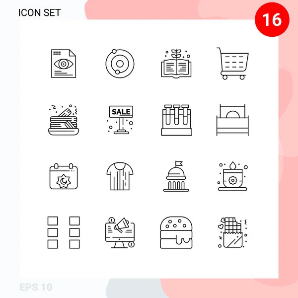パンケーキ ショッピングカートの16の創造的なアイコン現代的な記号とシンボル編集可能なベクトルデザイン要素 — ストックベクタ