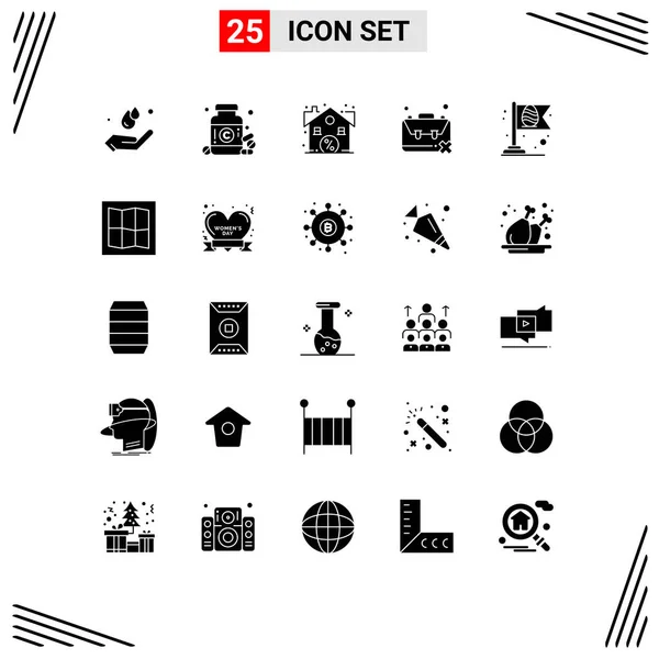 Mobile Interface Solid Glyph Set Pictograms Flag Problem Discount Population - Stok Vektor