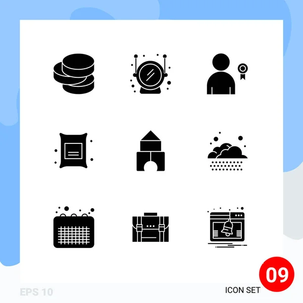 Juego Pictogramas Glifo Sólido Simple Nube Constructor Decoración Construcción Alimentos — Vector de stock