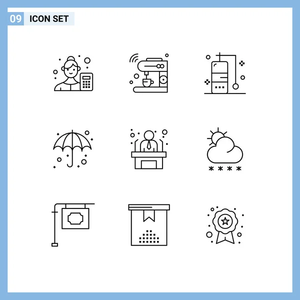 Modern Set Outlines Symbols Applicant Weather Machine Umbrella Vacation Editable — Stock Vector