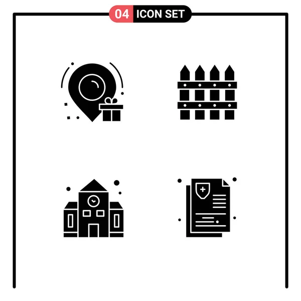 Mobile Interface Solid Glyph Set Pictograms Birthday Building Farm Garden — Stock Vector