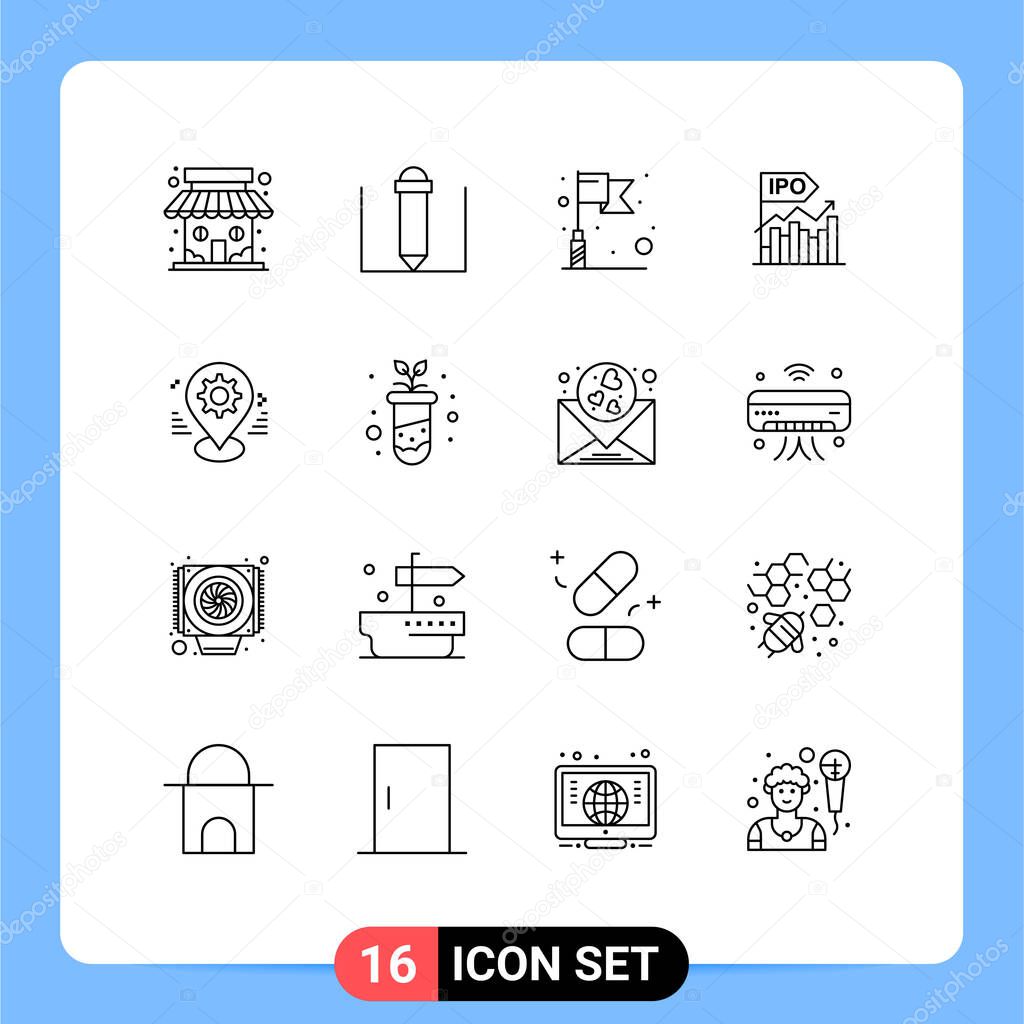 Modern Set of 16 Outlines and symbols such as map, gear, target, public, modern Editable Vector Design Elements