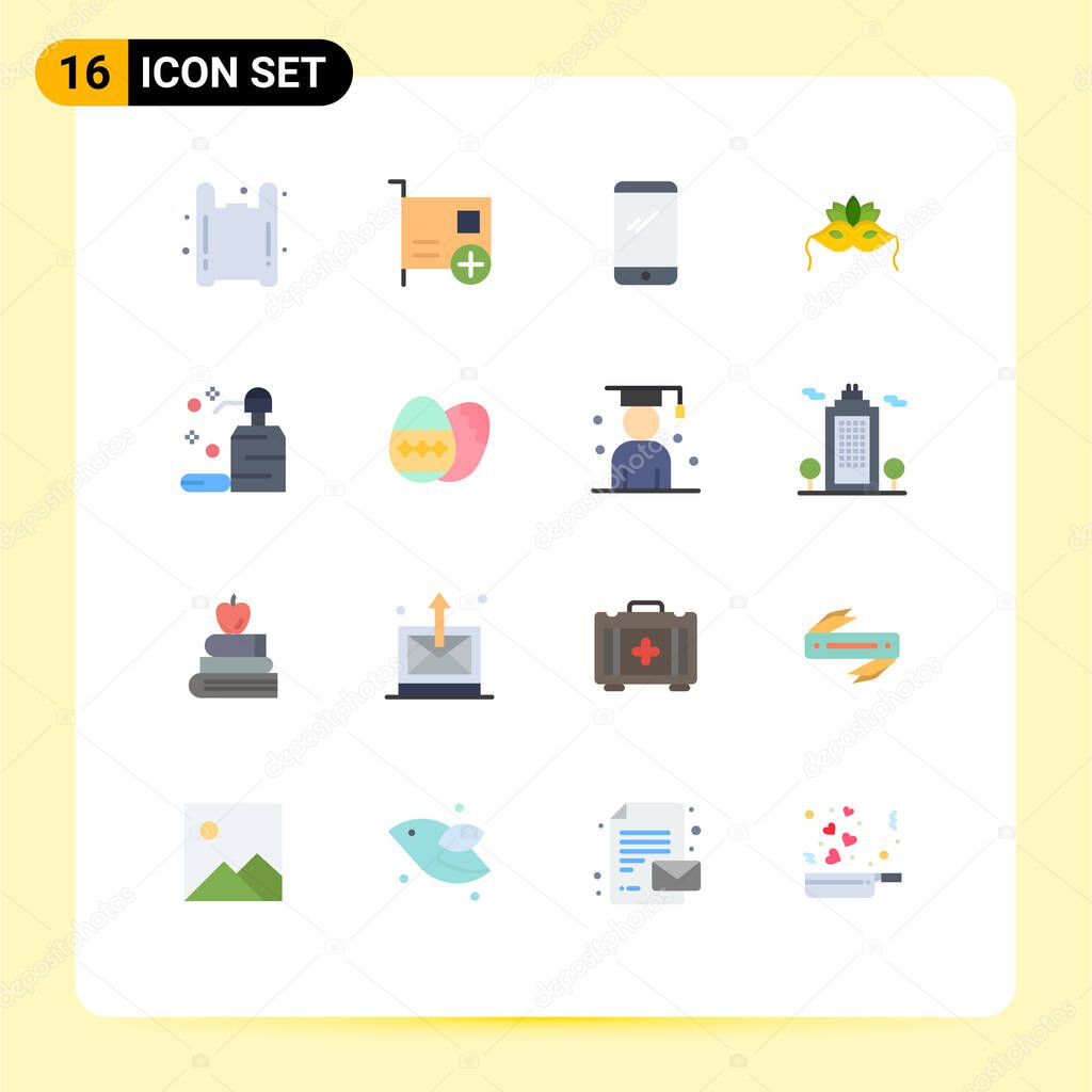 Universal Icon Symbols Group of 16 Modern Flat Colors of mardigras, costume, hardware, mask, android Editable Pack of Creative Vector Design Elements