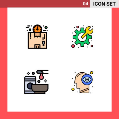 Kutunun 4 yaratıcı Filledline Düz Renkleri paketi, rahatlayın, paket, dişli, spa Düzenlenebilir Vektör Tasarım Elemanları