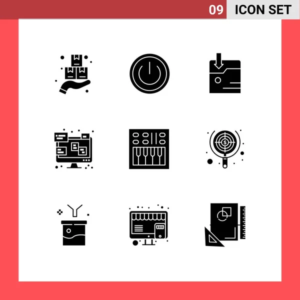 Universal Icon Symbols Group Modern Solid Glyphs Amplifier Laptop Power — 스톡 벡터