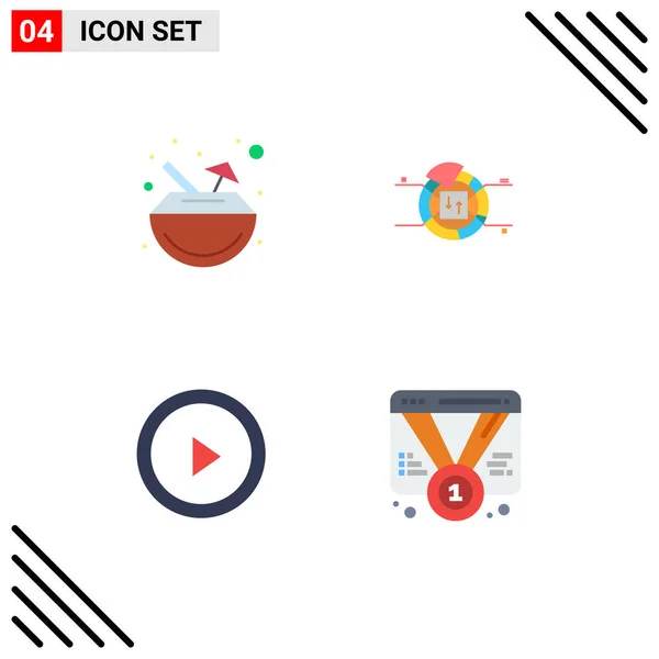 User Interface Pack Basic Flat Icons Drink Play Coconut Report — Vector de stock