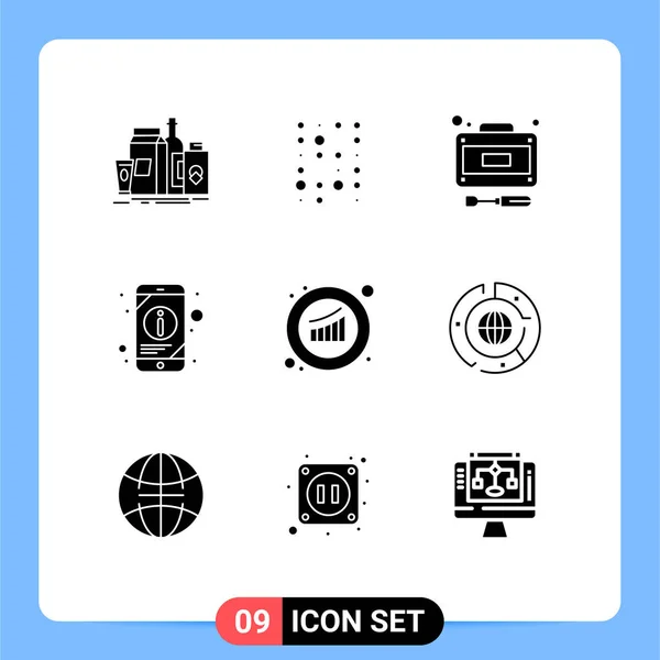 Group Modern Solid Glyphs Set Graph Mobile Information Scince Mobile — Stock Vector