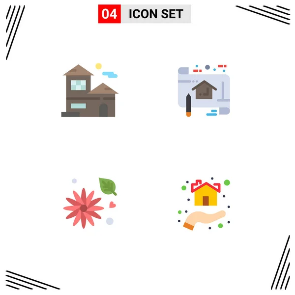 Pack Creative Flat Icons Home Flower Real Estate Blue Print — Stock Vector