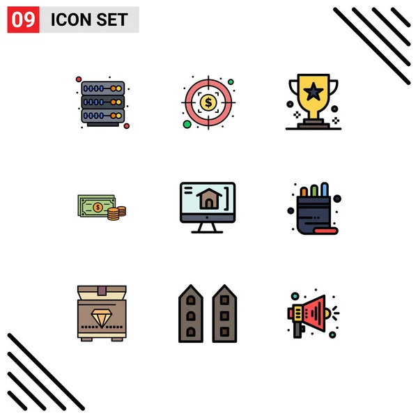 Vector Icon Pack Line Signs Symbols Home Business Game Money — 스톡 벡터
