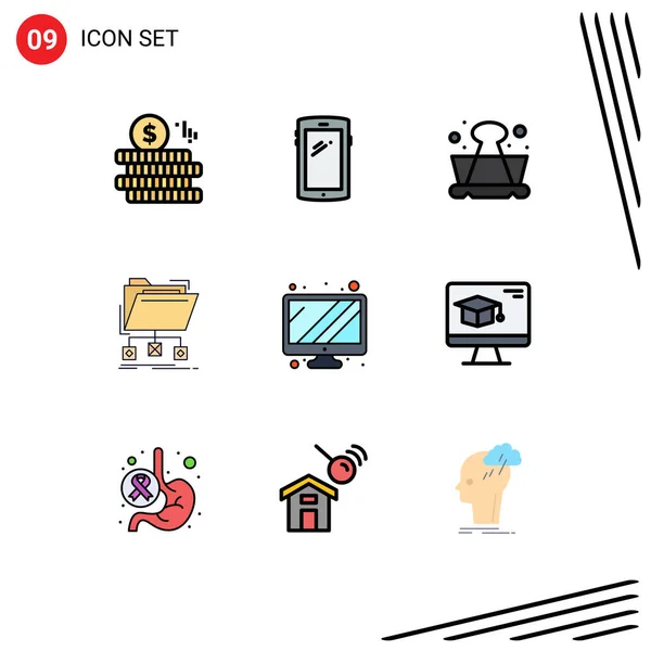 Conjunto Icones Modernos Símbolos Sinais Para Monitor Pasta Clipe Arquivos — Vetor de Stock