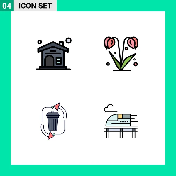 4テーマベクトルファイルラインフラット色と家 リサイクルの編集可能なベクトルデザイン要素の編集可能なシンボル — ストックベクタ