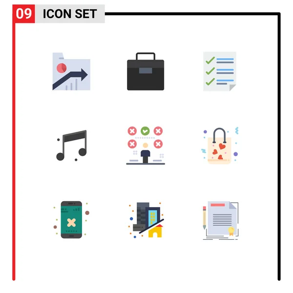 Flat Color Pack Mit Universellen Symbolen Für Checkliste Musik Toolbox — Stockvektor