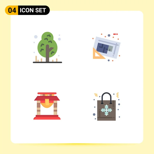 Set Vector Flat Icons Grid Camping Door Tree Map China — Vector de stock