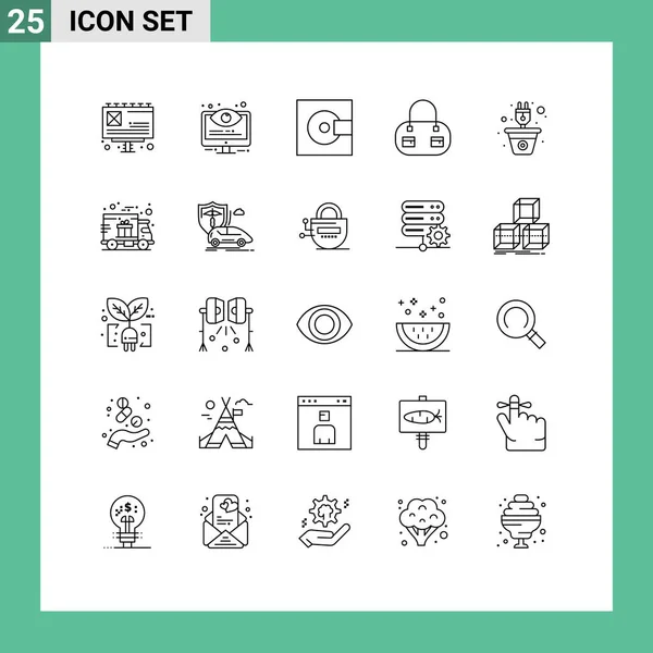 Vector Stock Icon Pack Líneas Señales Símbolos Para Enchufe Energía — Vector de stock