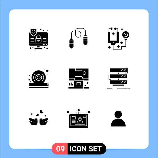Mobile Interface Solid Glyph Set Pictograms Control Cabin Healthcare Player — Stockový vektor