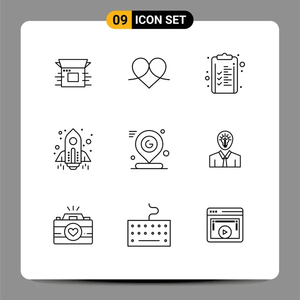 Pictogram Set Simple Outlines Launch 우주선 Clipboard Editable Vector Design — 스톡 벡터