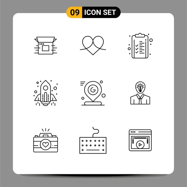 Pictogram Set Simple Outlines Launch Spaceship Raketa Schránka Editable Vector — Stockový vektor