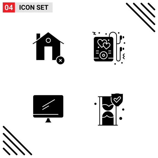 Universal Solid Glyphs Set Web Mobile Applications Buildings Monitor Estate — Stock Vector