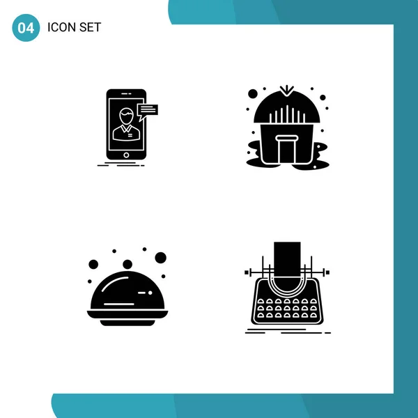 Set Modern Icons Sysymbols Signs Chat Food Mobile Tent Party — Vector de stock